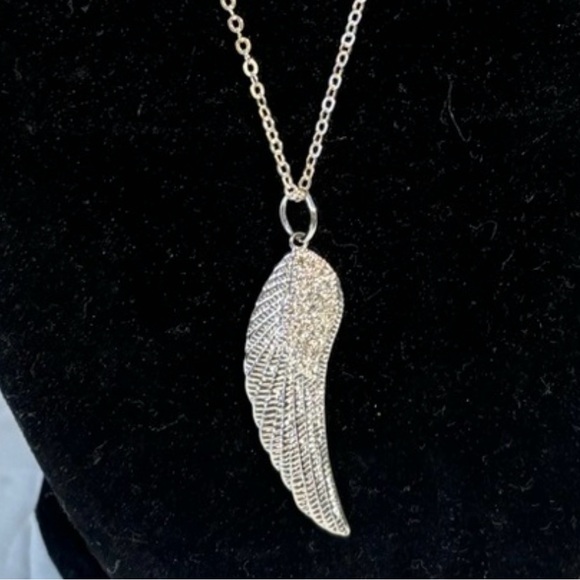 Angel Wing Pendant Neck 925 Silver Embellished with Crystals 18” - Picture 1 of 10